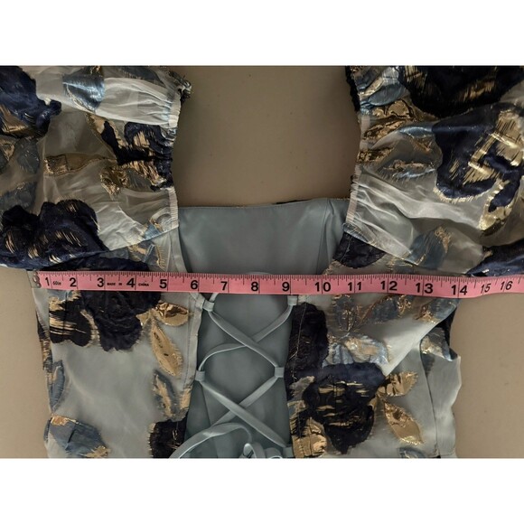 Lulu’s Cheerfully Perfect Blue Floral Jacquard Puff Sleeve Mini Dress Size M New - Picture 7 of 15